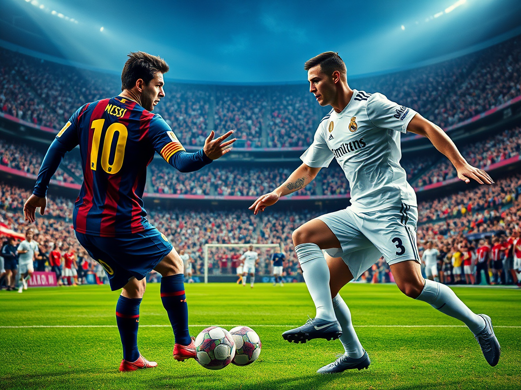 create-a-highly-detailed-high-resolution-image-showcasing-the-fierce-rivalry El Clásico: The Timeless Battle Between Barcelona and Real Madrid